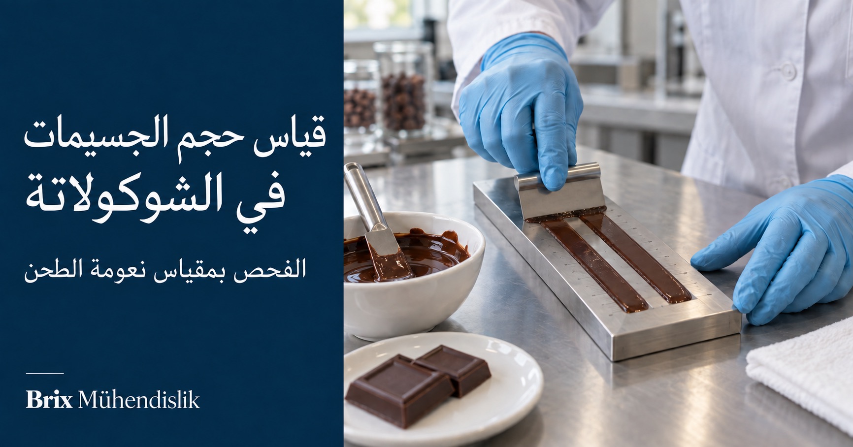 فحص مخبري لعينة شوكولاتة باستخدام مقياس نعومة طحن فولاذي ذي قناتين وكاشطة