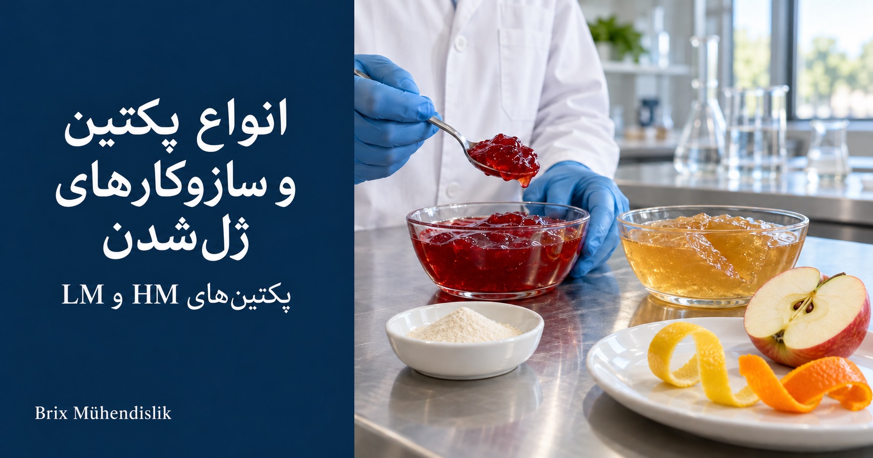 بررسی آزمایشگاهی ژل‌های میوه‌ای قرمز و کهربایی در کنار پودر پکتین، سیب و پوست مرکبات