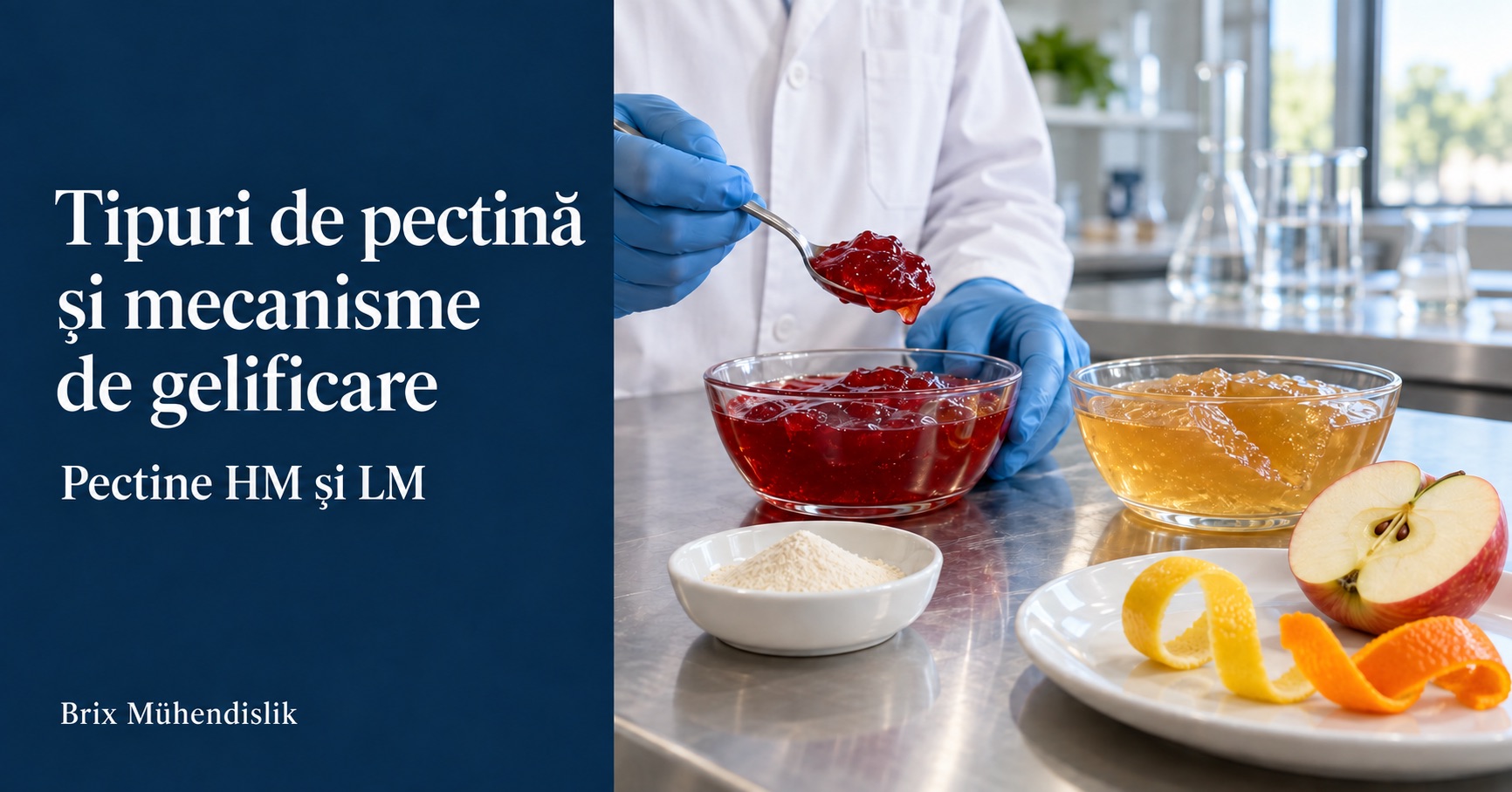 Examinarea în laborator a gelurilor de fructe roșii și ambrate lângă pudră de pectină, măr și coji de citrice