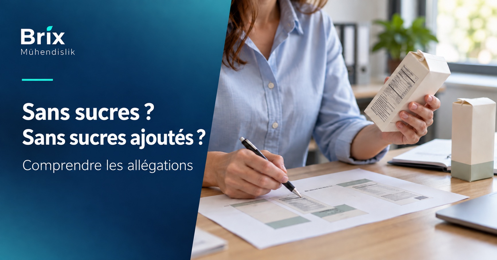 Spécialiste examinant une étiquette et une épreuve d’emballage pour les allégations sans sucres et sans sucres ajoutés