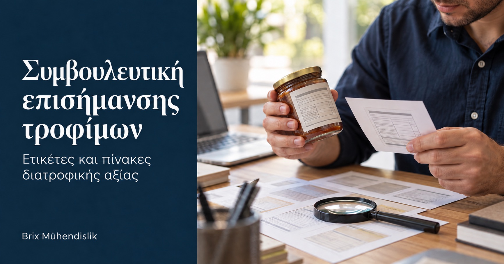 Συμβουλευτική επισήμανσης τροφίμων: ειδικός συγκρίνει την ετικέτα ενός βάζου με δοκίμιο εκτύπωσης σε γραφείο με δείγματα και μεγεθυντικό φακό.